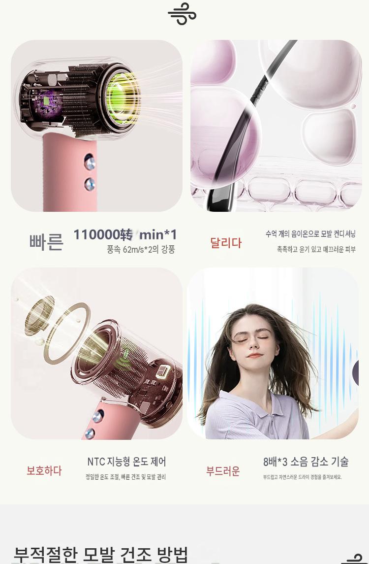 고속 헤어드라이어 온도조절 음이온 드라이어 가정용 대출력 손상 없는 헤어 드라이기